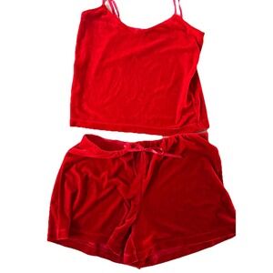 Women Red Velvet Pajama Set Sz XS/S Crop Cami and‎ Shorts Lounge Valentines Sexy